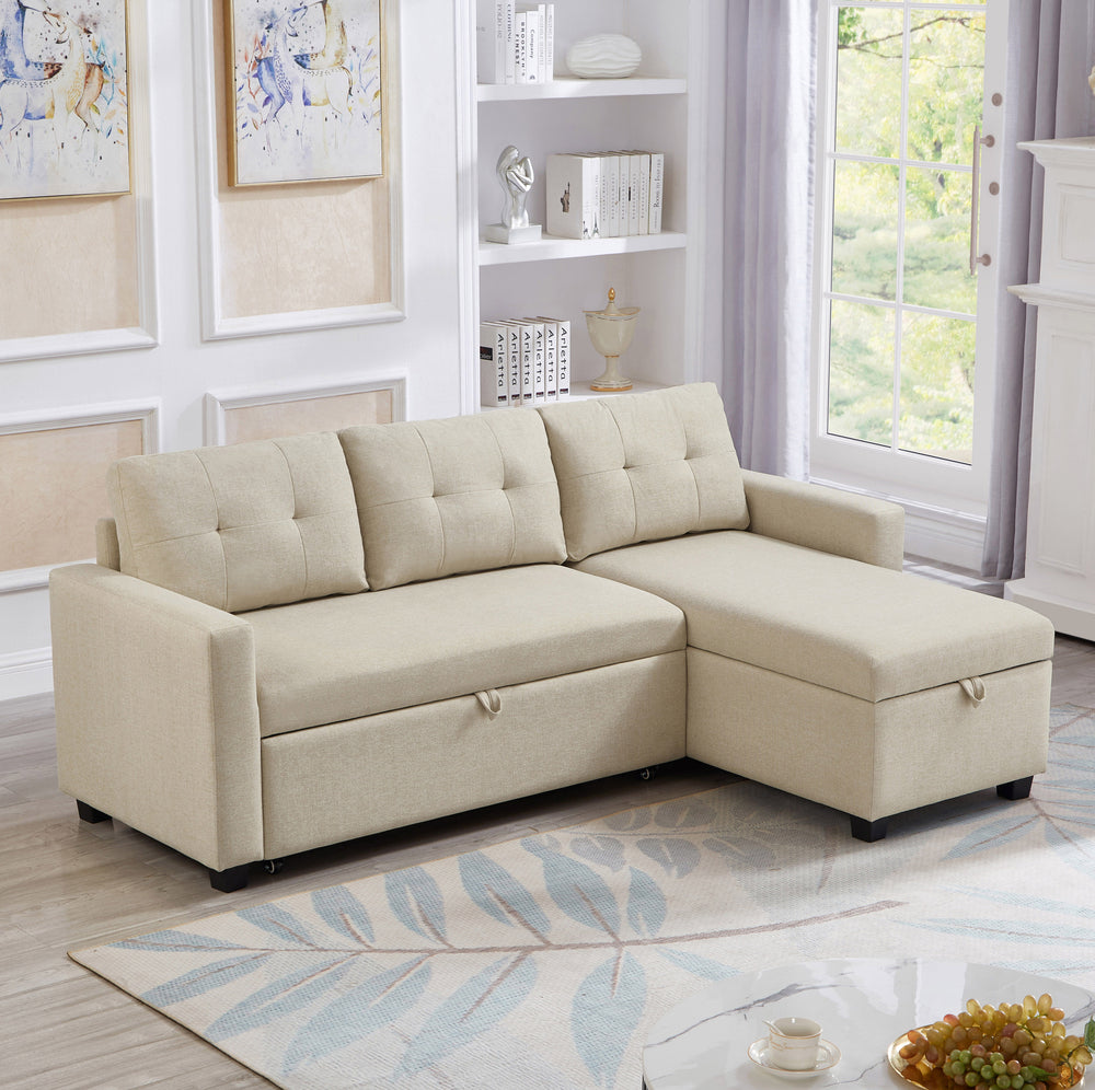 Beige Convertible Storage Sofa Sectional