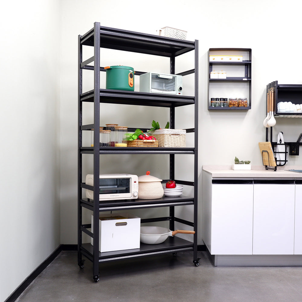 Sturdy Rolling 5-Tier Metal Shelving Unit - Perfect for Kitchen & Garage