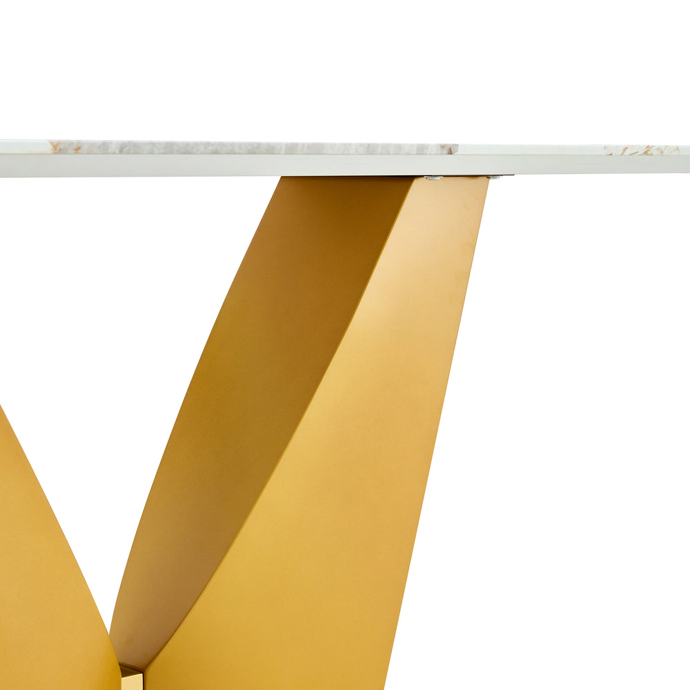 Chic Marble-Style Dining Table with Gold Legs