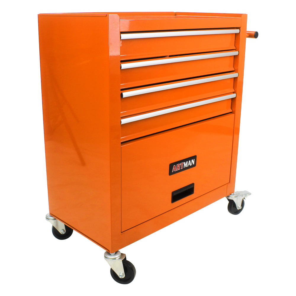 Rolling Orange Tool Cart with 4 Drawers