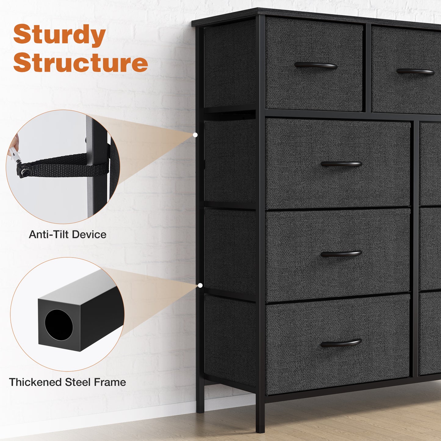 Stylish Fabric Storage Cabinet with Wood Top