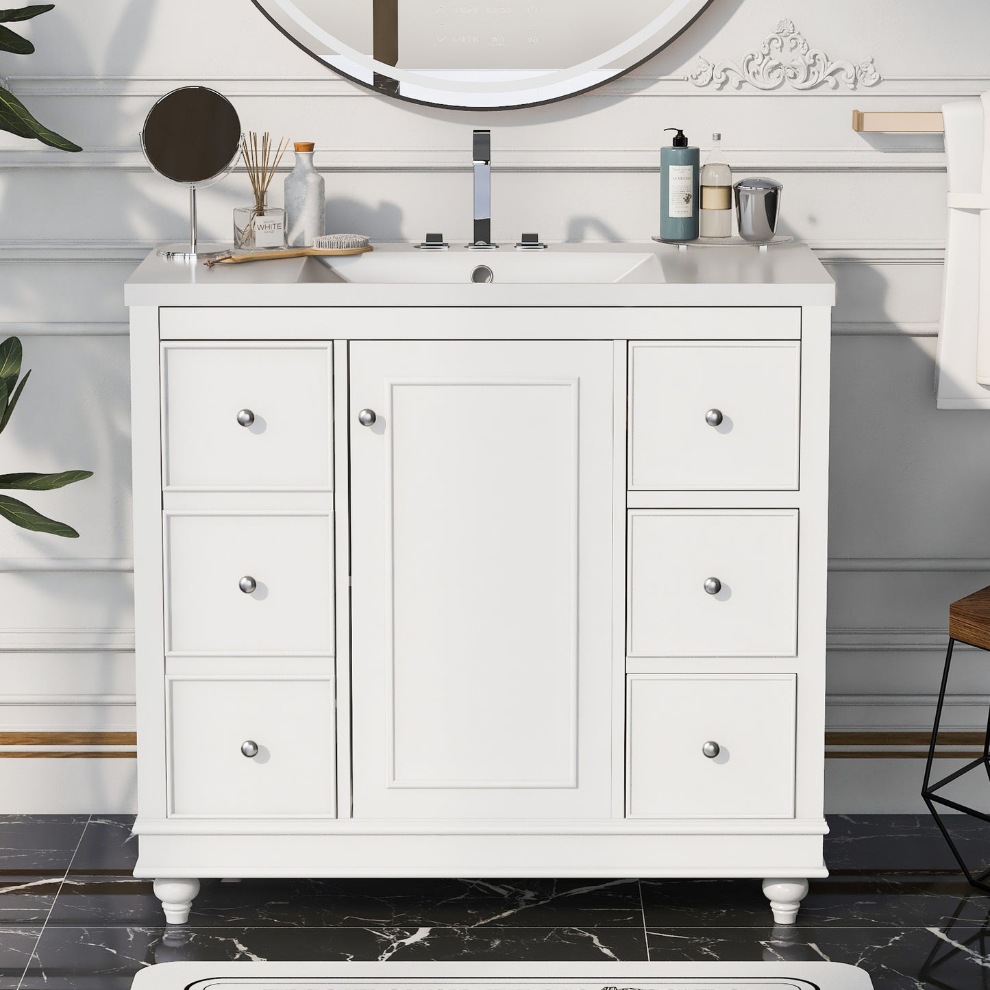 Sleek White Vanity with Storage & Sink