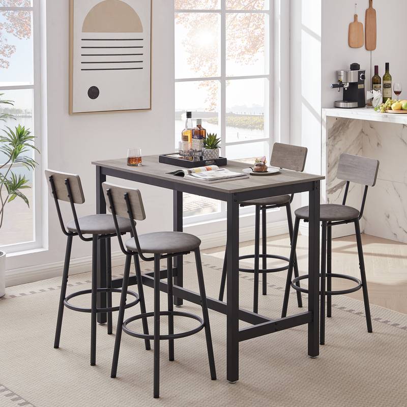Cozy Grey Bar Table Set with Soft-Seat Stools