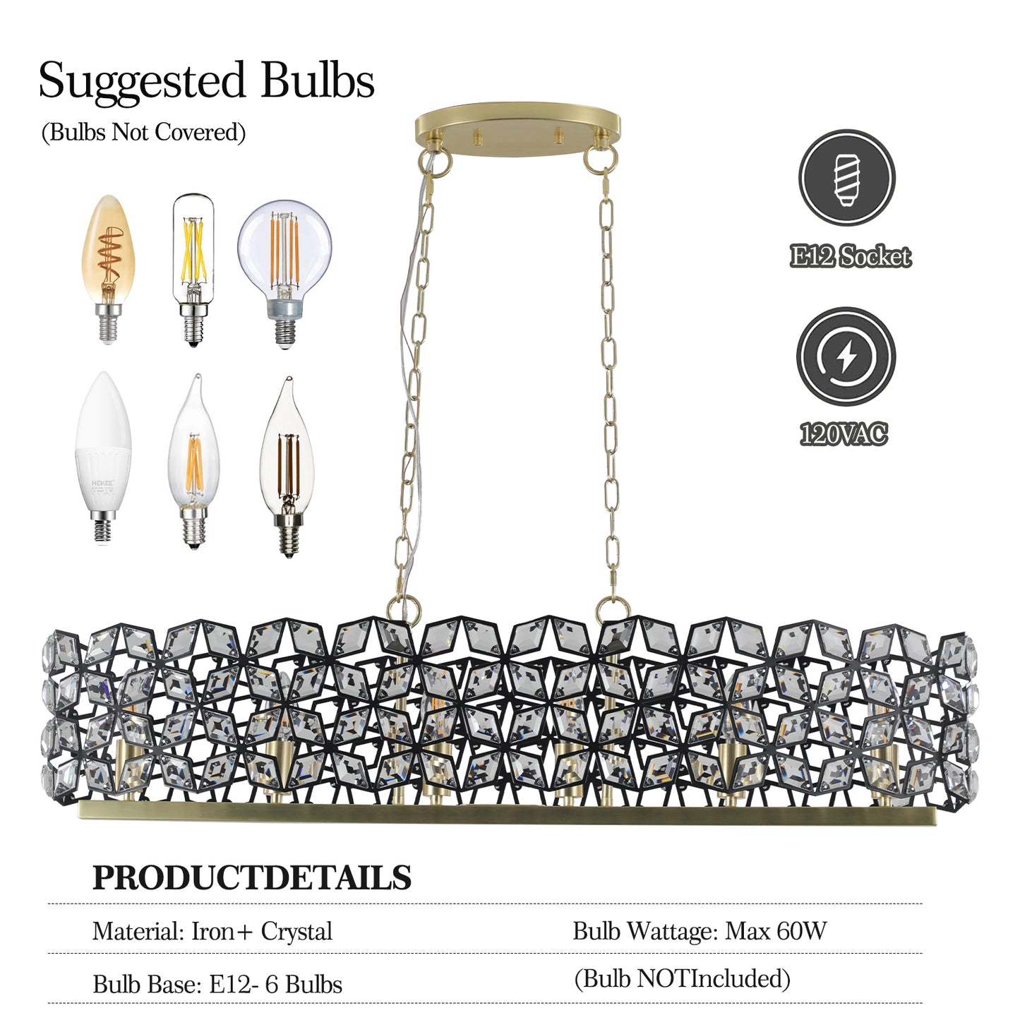 Glamorous Gold Oval Crystal Chandelier