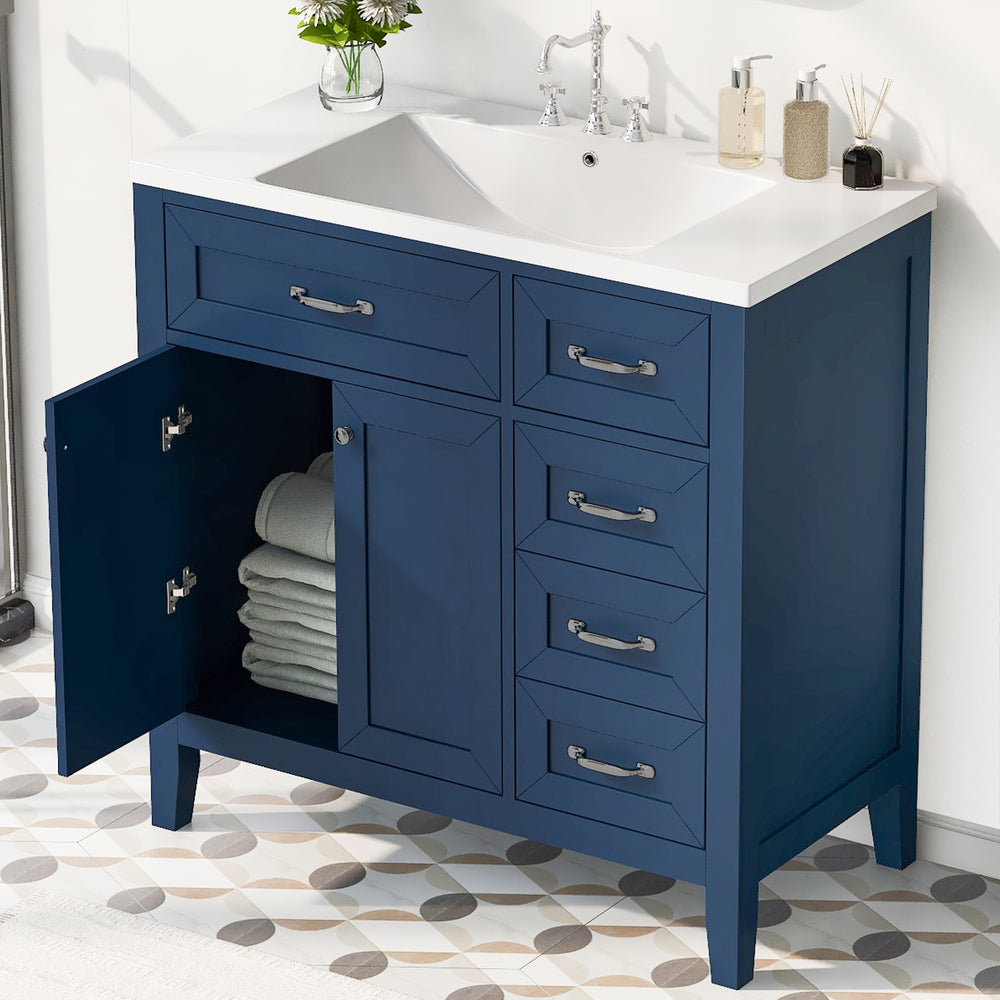 “Chic Blue Bathroom Vanity with Sink and Storage”