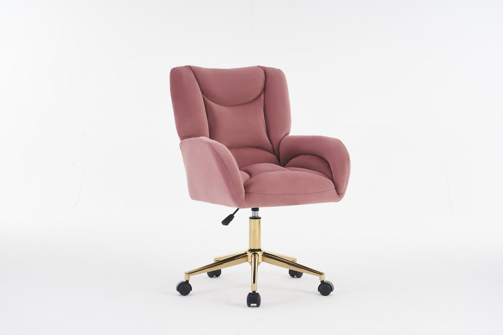 Chic Pink Velvet Swivel Chair with Gold Base