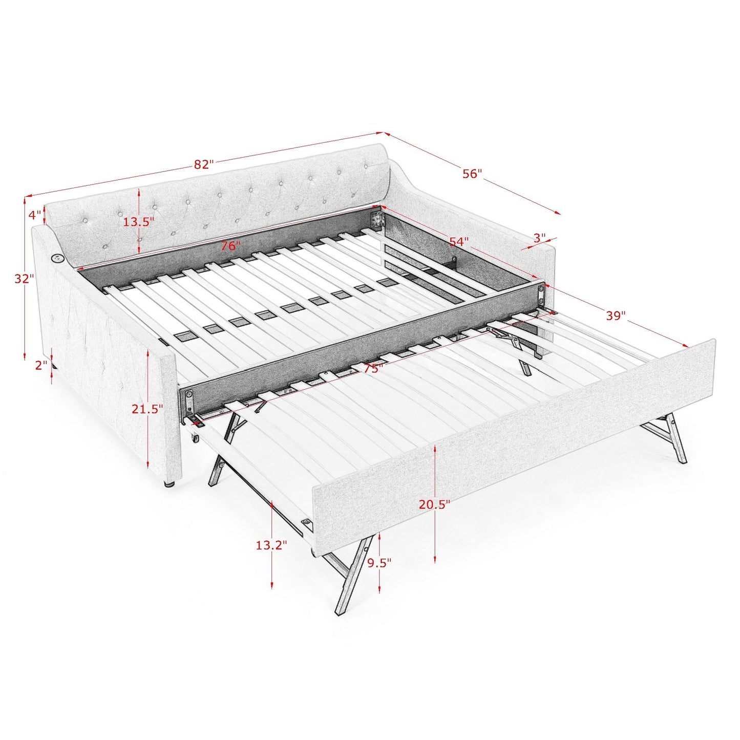 Cozy Linen Daybed with Hidden Trundle and USB Charging