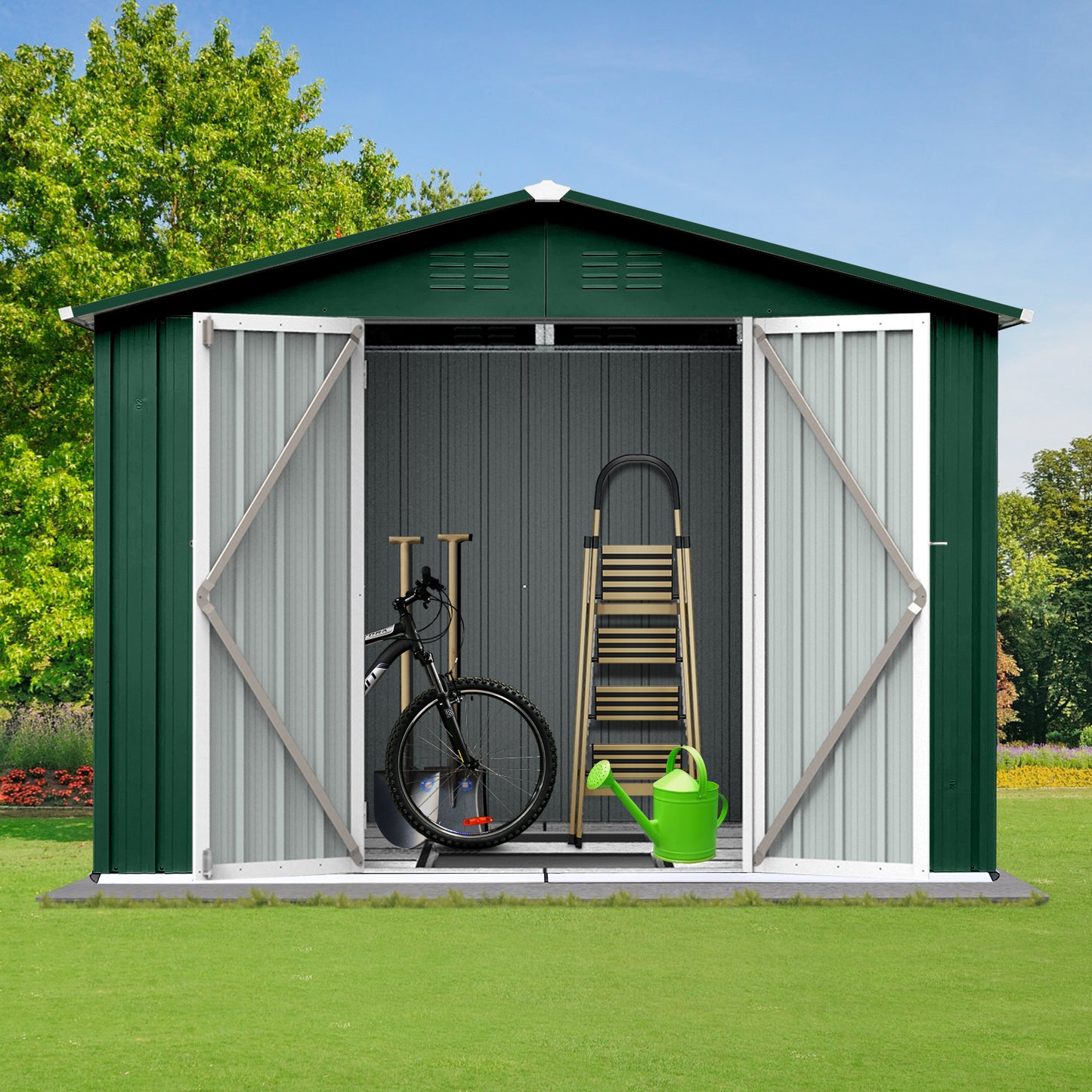 Charming Green & White Garden Shed