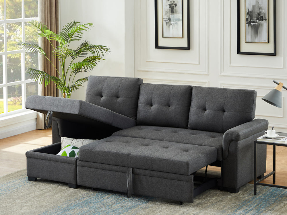 Cozy Dark Gray Sleeper Sectional Sofa with Storage Chaise