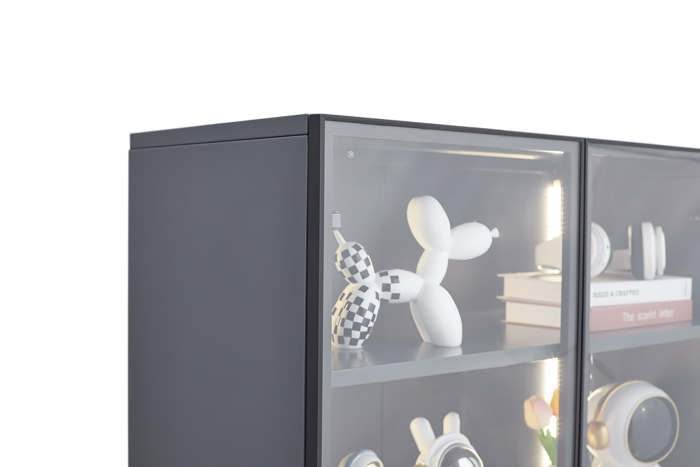 Stylish Double Door Glass Display Cabinet with LED Lights