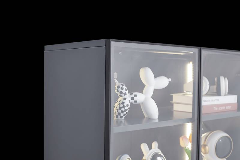 Stylish Double Door Glass Display Cabinet with LED Lights