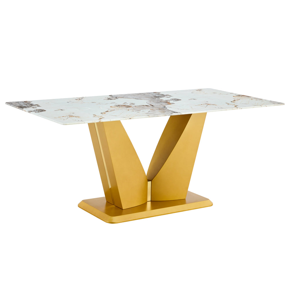 Chic Marble-Style Dining Table with Gold Legs