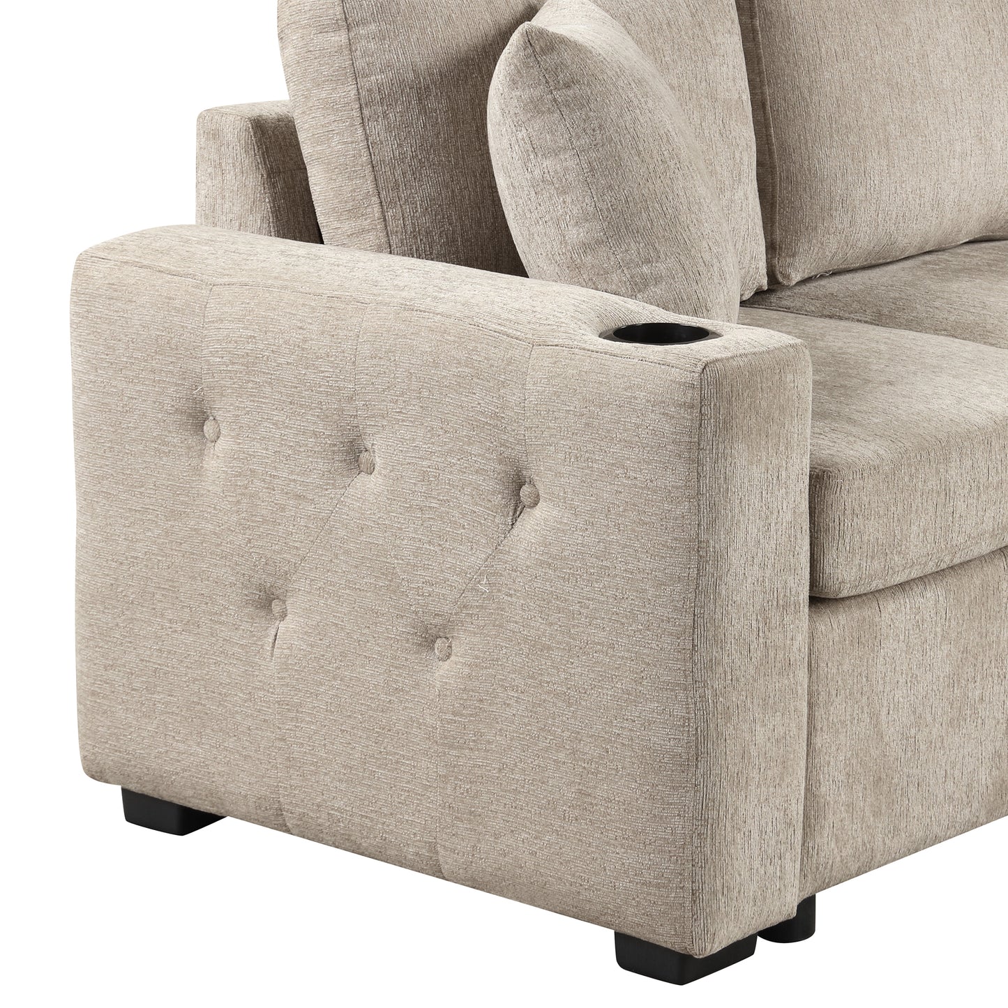 Cozy L-Shaped Sofa with Storage, Cup Holders, and USB Ports - Beige