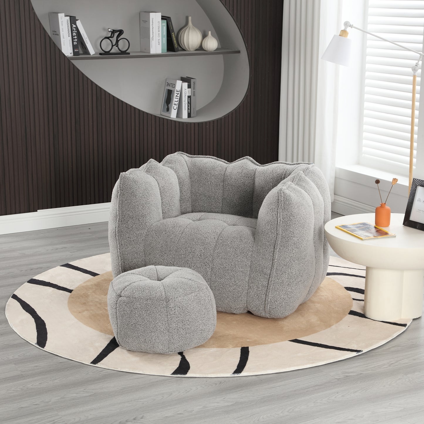 Cozy Square Bean Bag Lounge Chair with Footstool