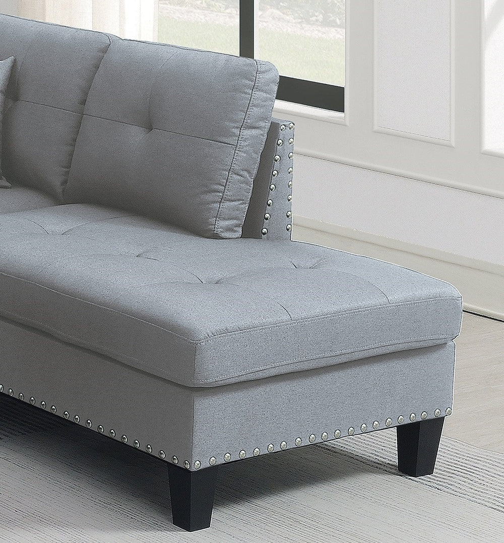 Cozy Taupe Grey Sectional Sofa Set with Storage Ottoman & Cup Holders