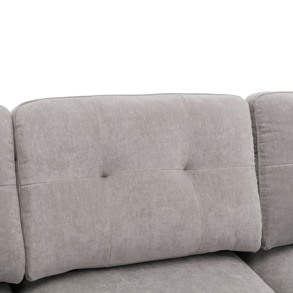 Cozy L-Shaped Sectional Sofa with Movable Ottoman - Light Grey