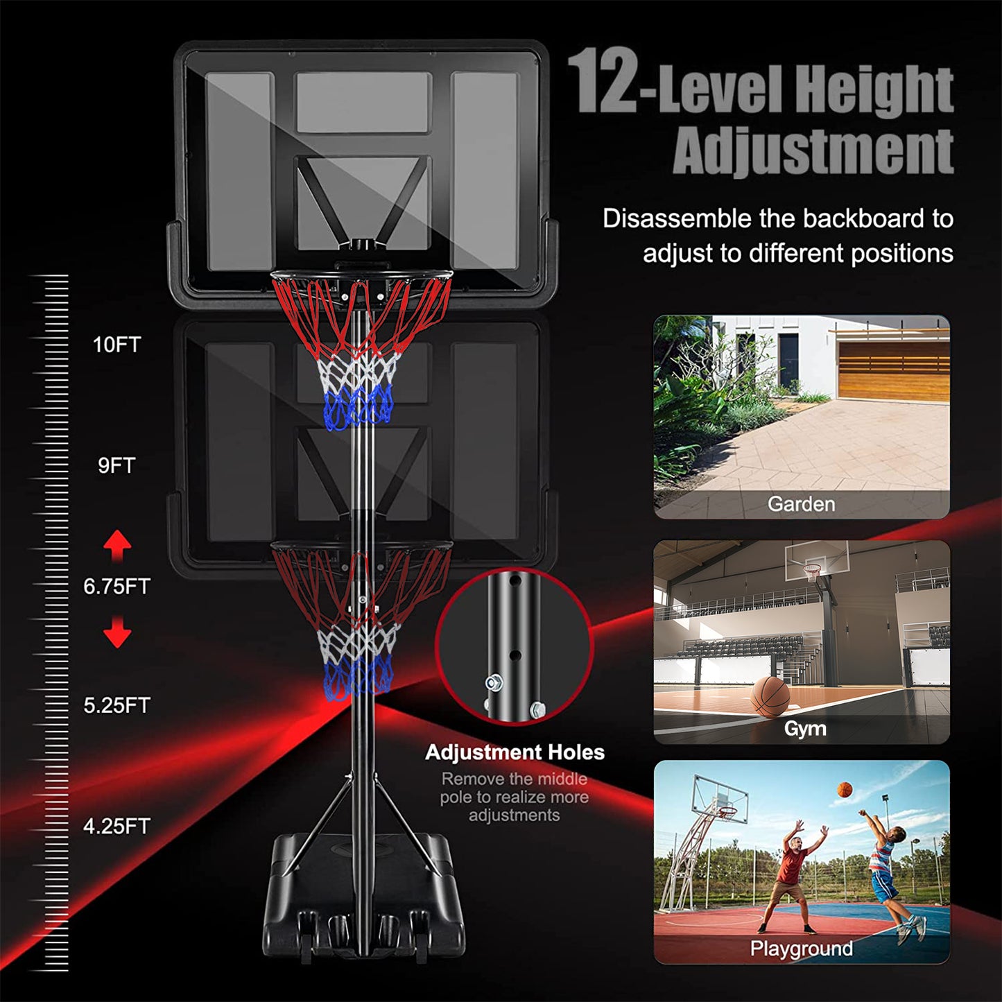 Adjustable Portable Basketball Hoop with Wheels