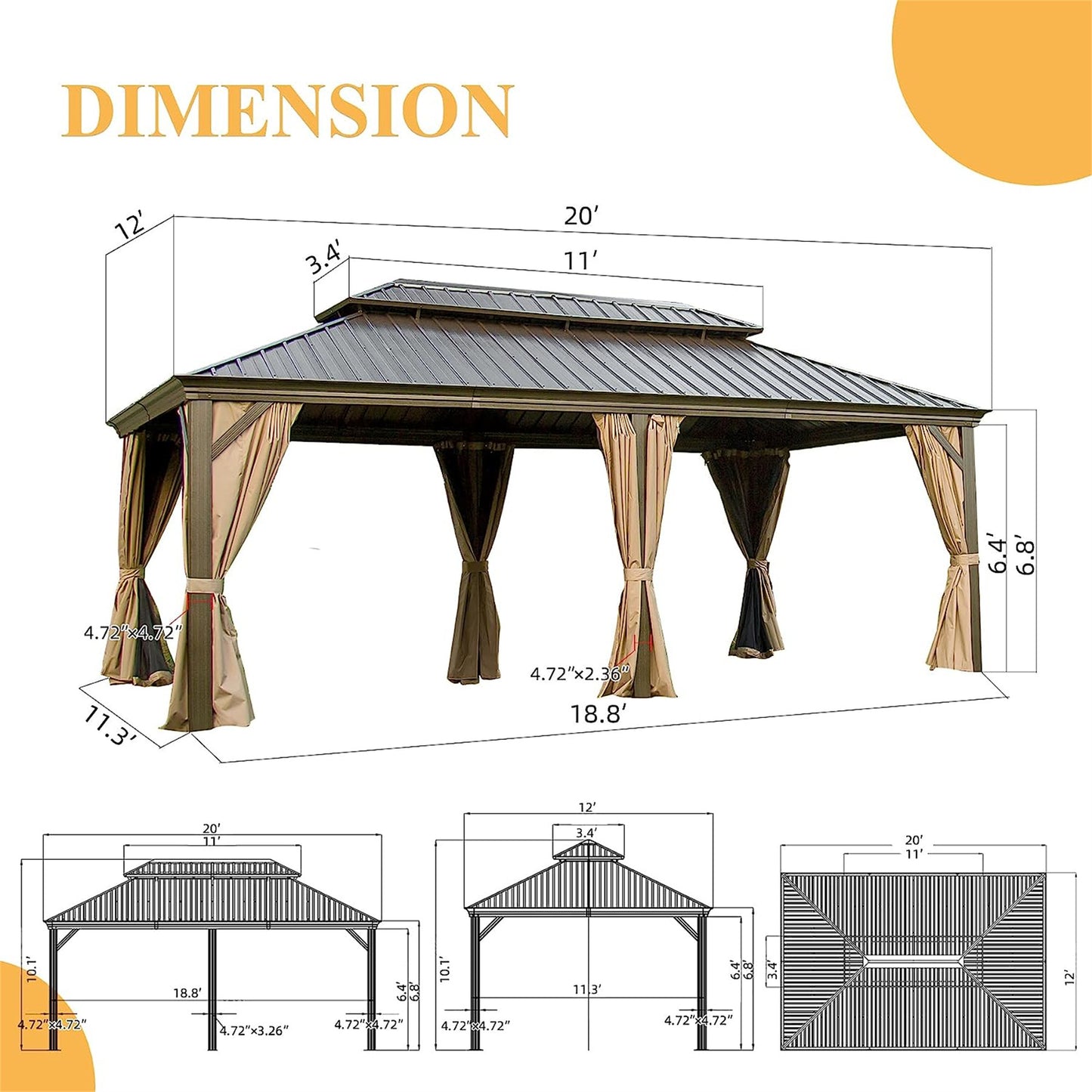 “Elegant Outdoor Gazebo with Dual Roof & Curtains”