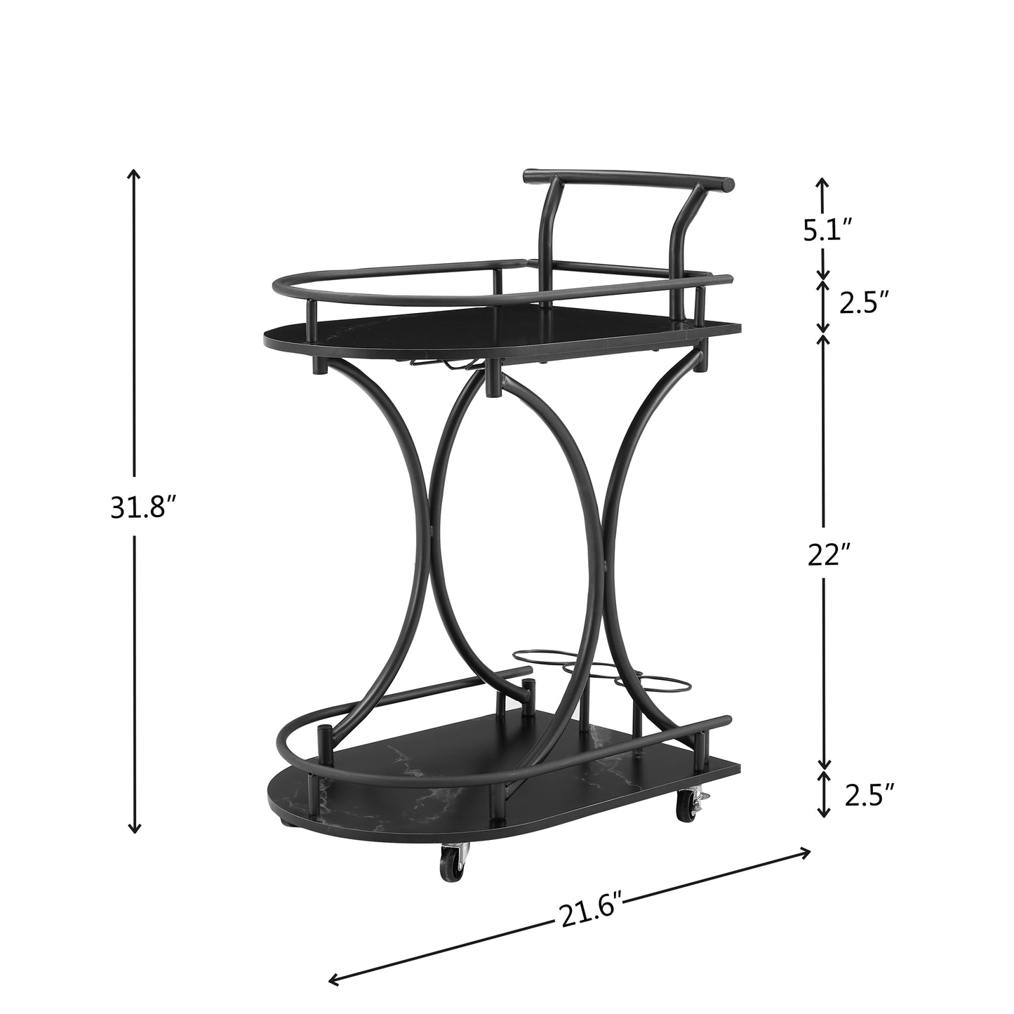 Chic Retro Bar Cart with Wine Rack & Glass Holder