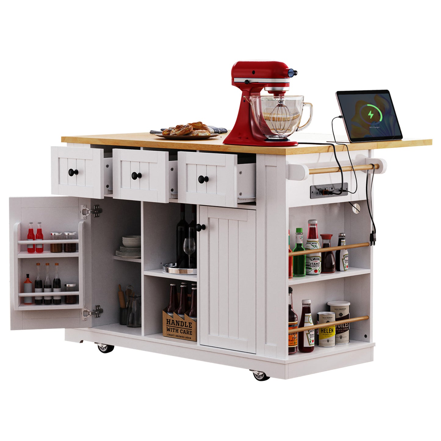 Versatile Kitchen Island on Wheels with Drop Leaf and Power Outlet