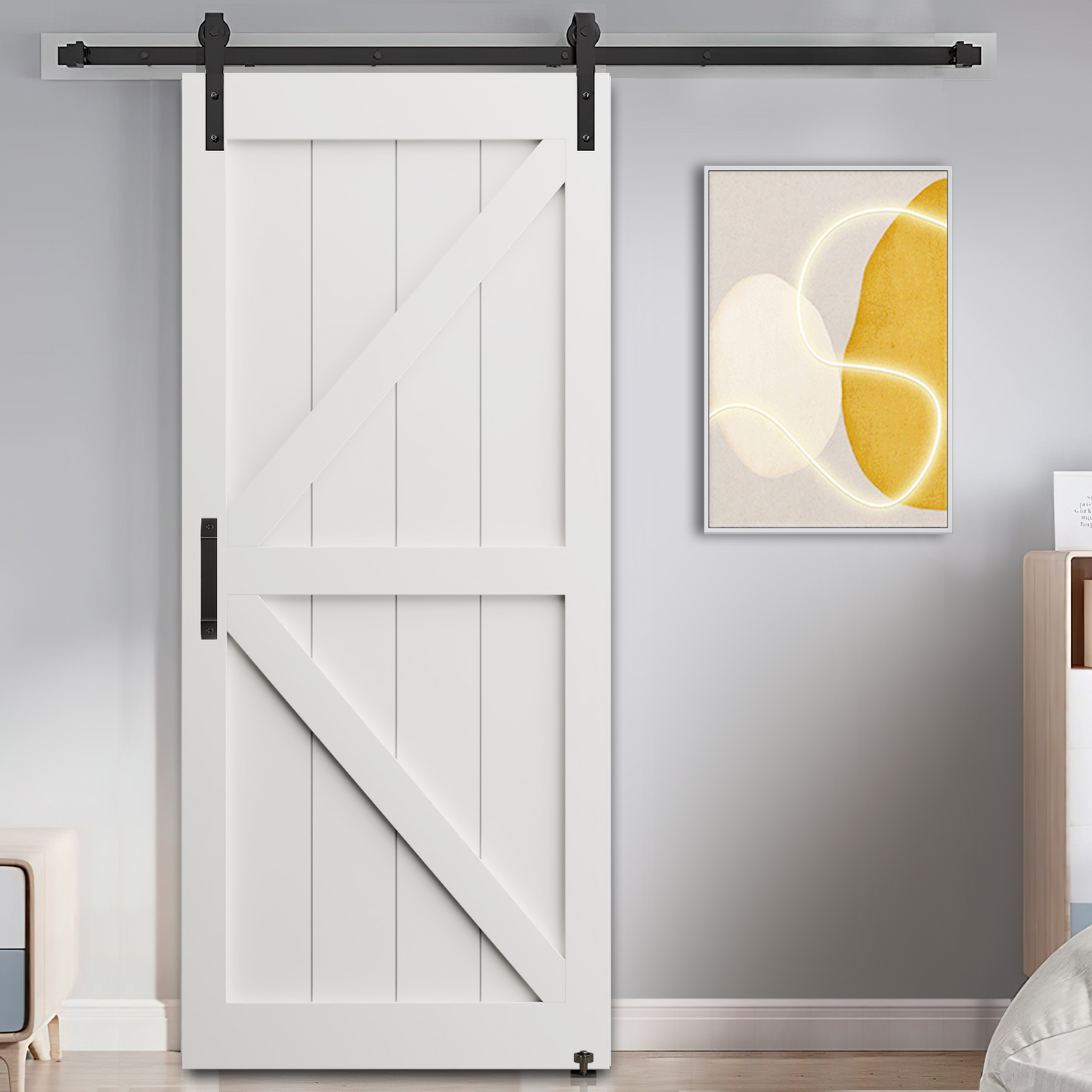 Modern Barn Door Kit: DIY Primed Slab with Hardware & Handles