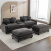 Cozy Black Chenille Sectional Sofa with Ottomans and USB Ports