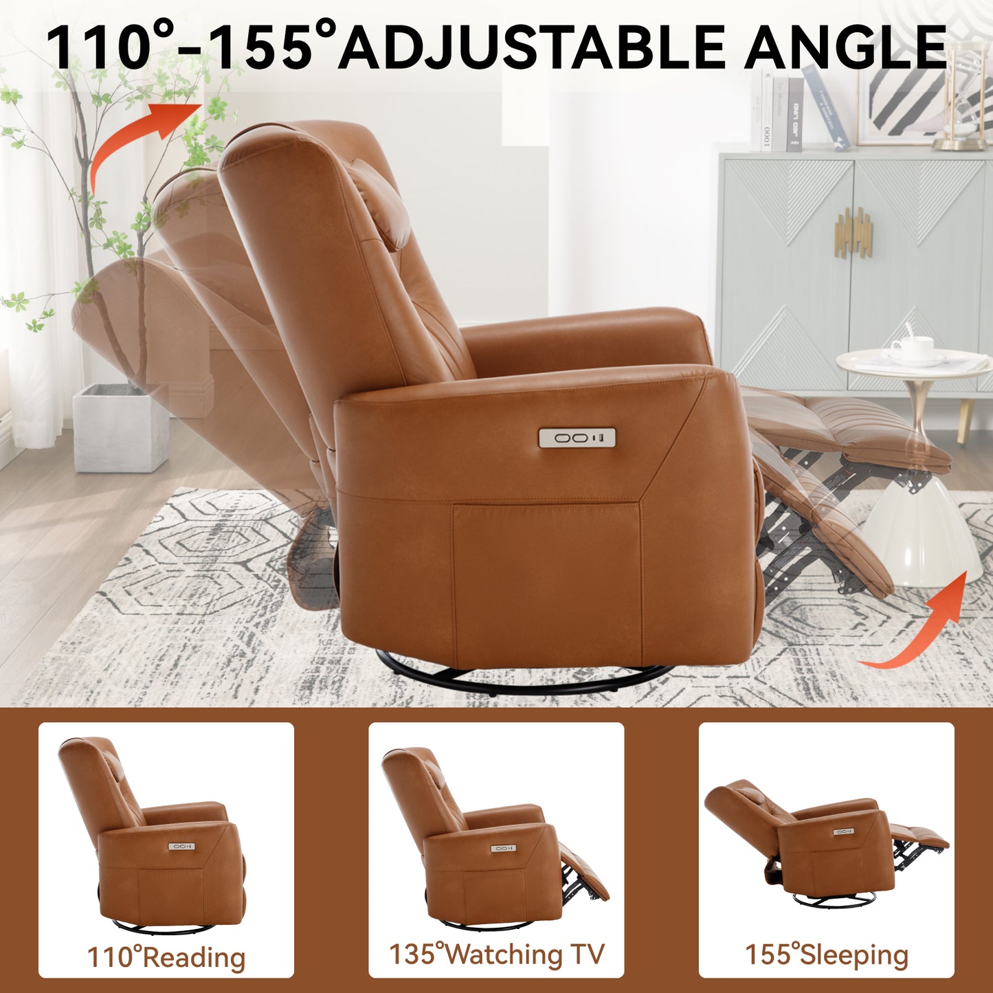 Cozy Comfort Power Recliner with Lumbar Support and USB Charging