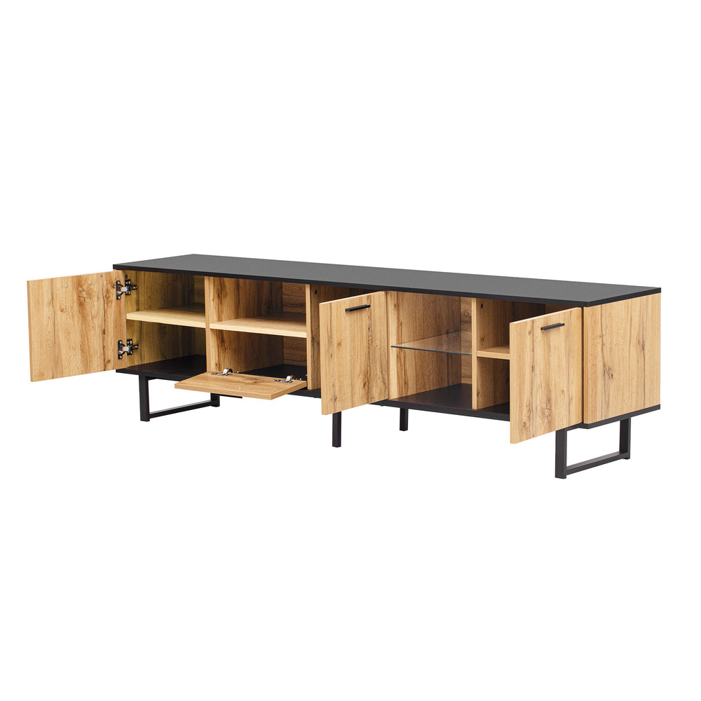 Sleek Media Console with Cabinets and Open Shelves