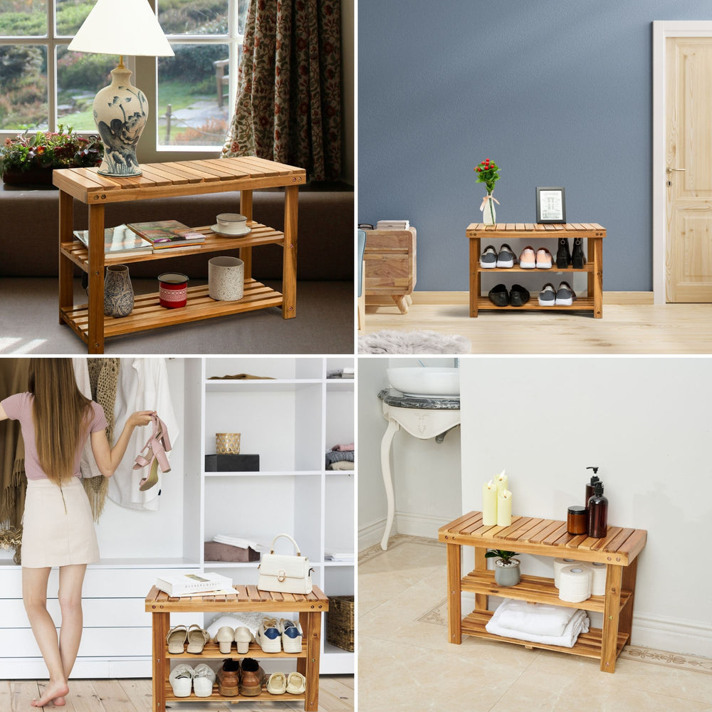 Natural Acacia Shoe Rack Bench - Stylish Entryway Organizer