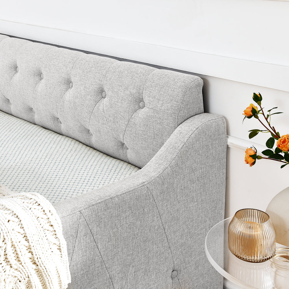 Cozy Linen Daybed with Hidden Trundle and USB Charging