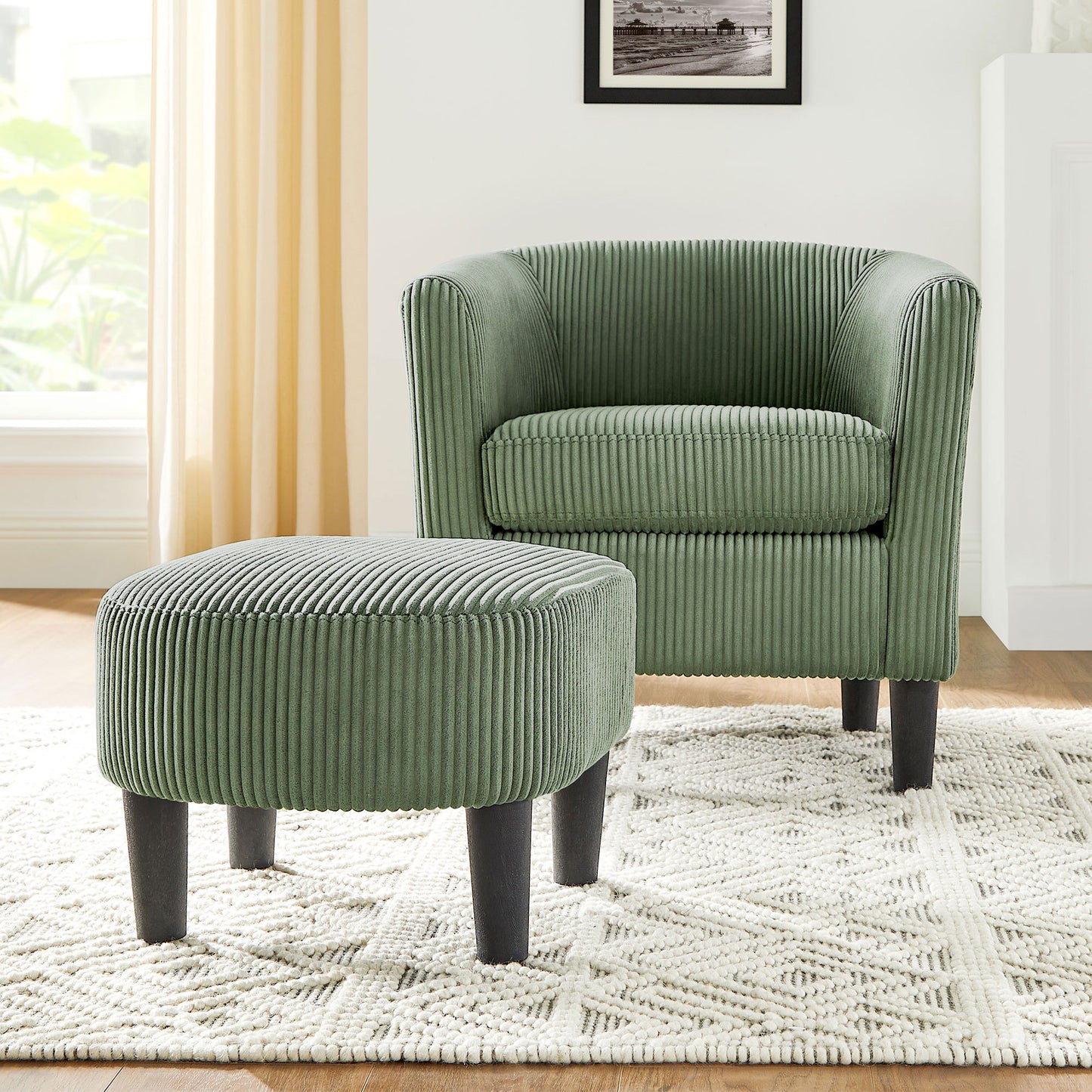 Chic Corduroy Accent Chair with Ottoman – Cozy Comfort for Any Space