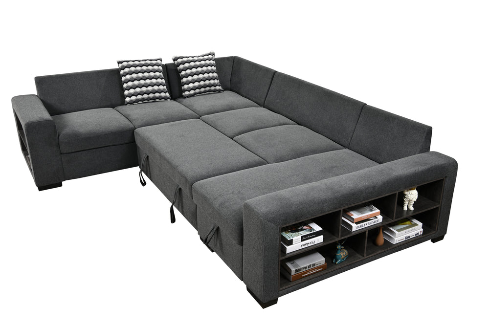 Cozy Modern U-Shaped Sectional Sofa with Storage and Pull-Out Bed - Dark Gray