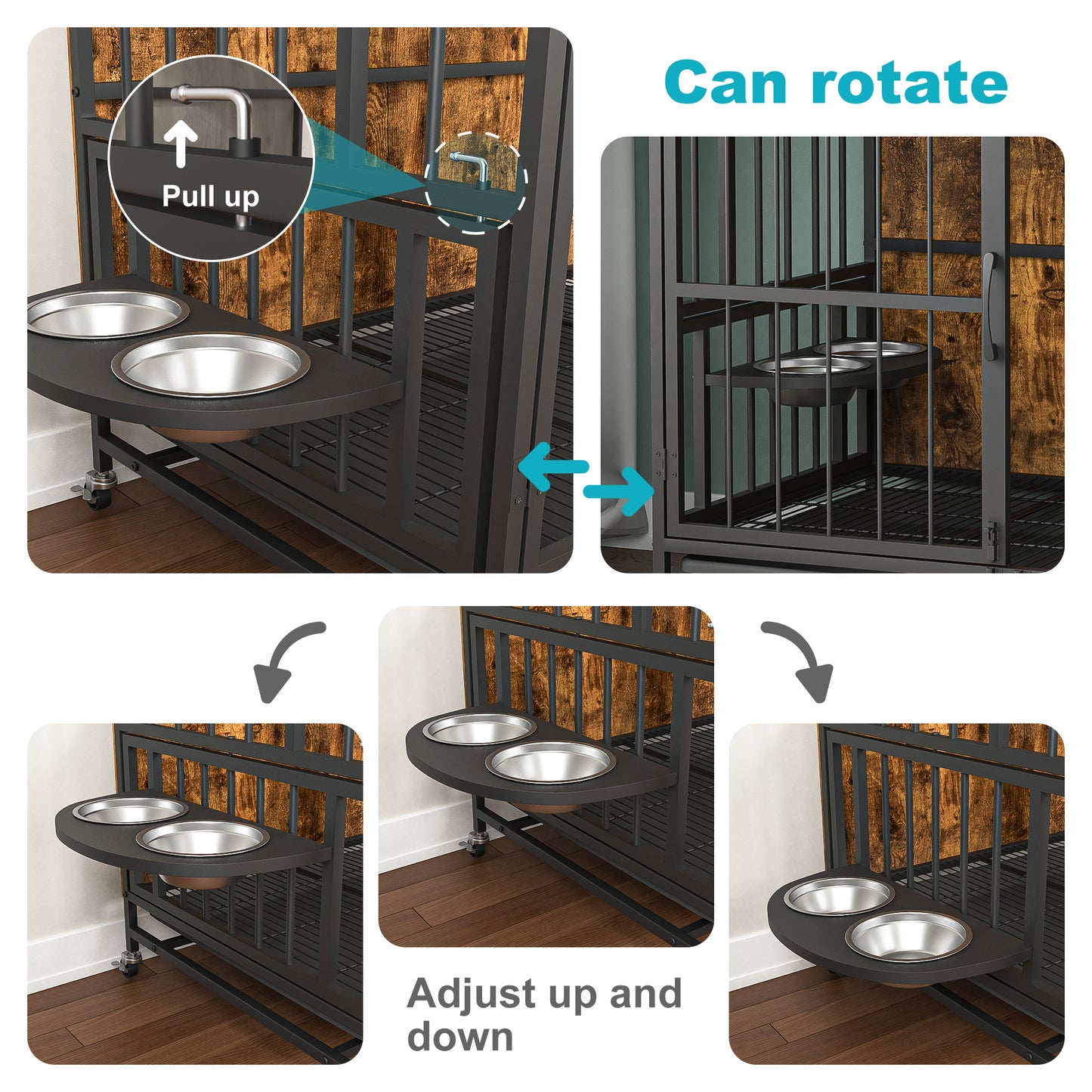 Stylish Dog Crate with Adjustable Feeder and Removable Tray