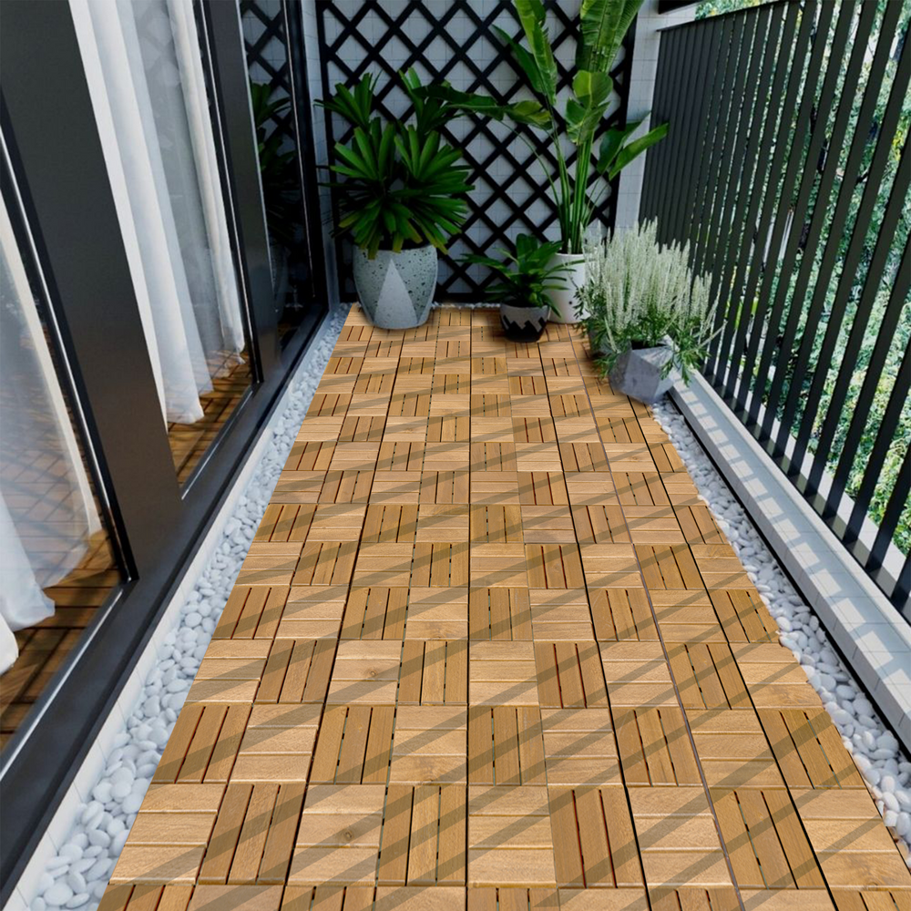 Eco-Friendly Acacia Interlocking Deck Tiles - Checkerboard Yellow