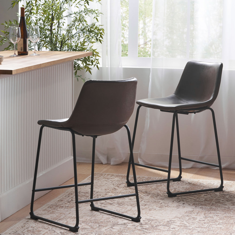 Chic Vintage Brown Counter Stools - Set of Two