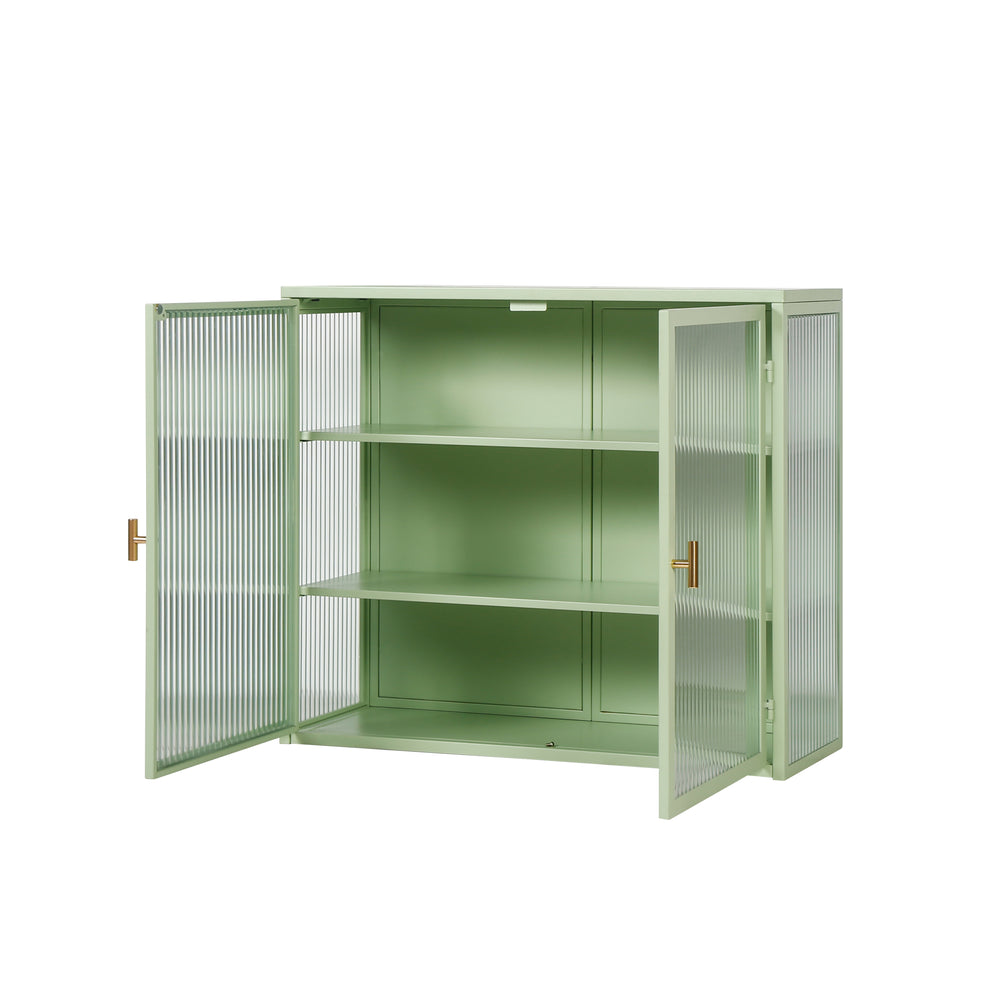 Mint Green Modern Wall Cabinet with Glass Doors