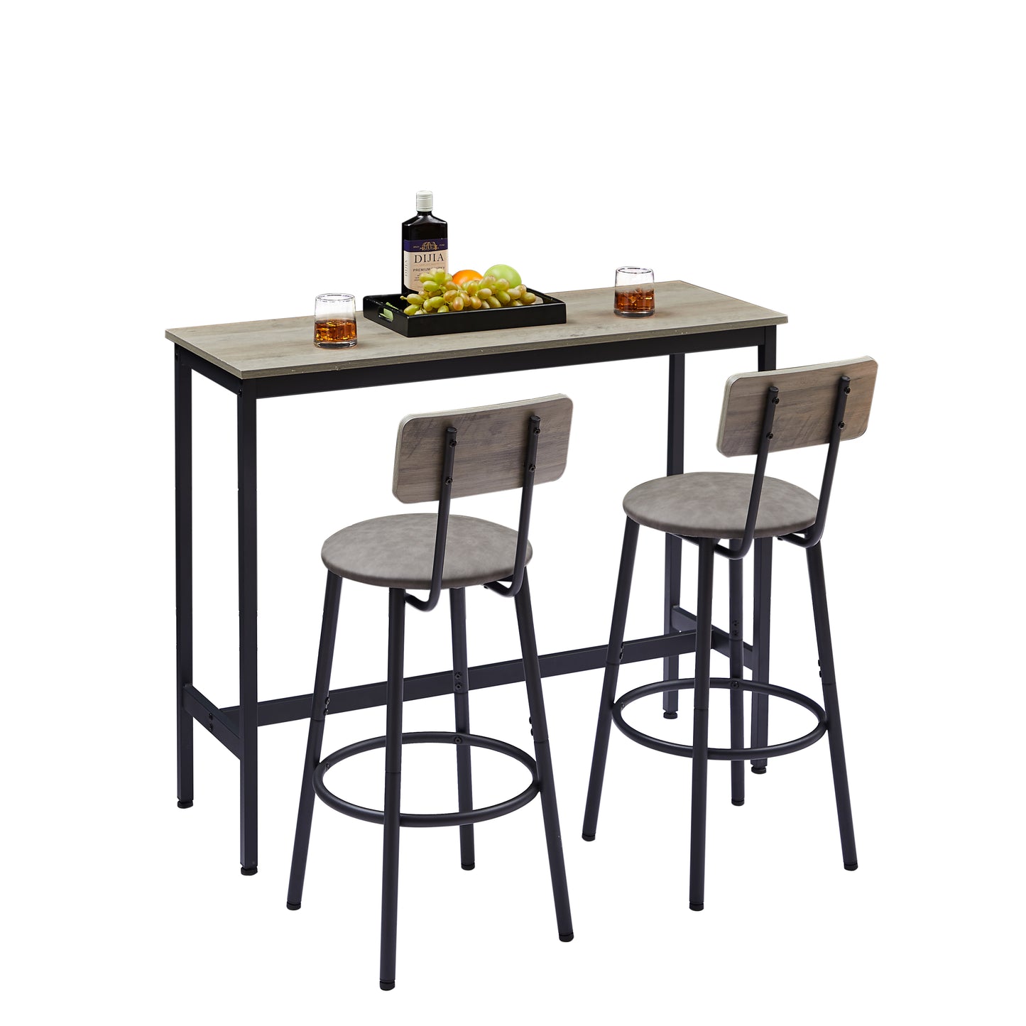 Chic Grey Bar Table Set with Cozy Stools