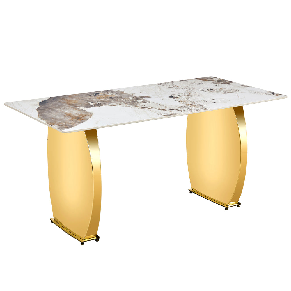 Chic Marble-Top Dining Table with Luxe Gold Legs