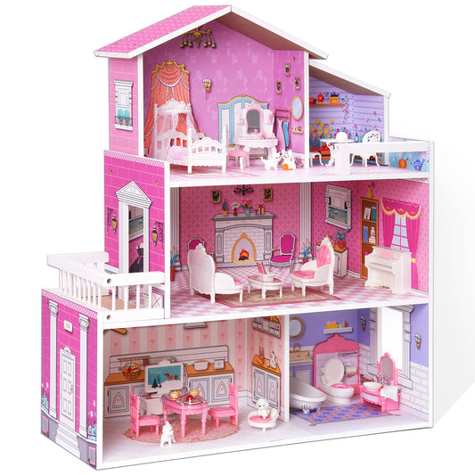 Cozy Wooden Dollhouse with Furniture Set for Kids