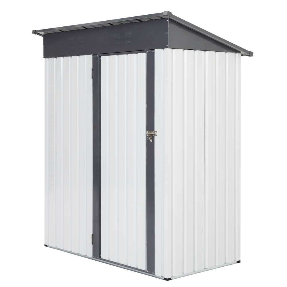 Garden Essentials Metal Storage Shed - Gray & White Rainproof Tool Keeper