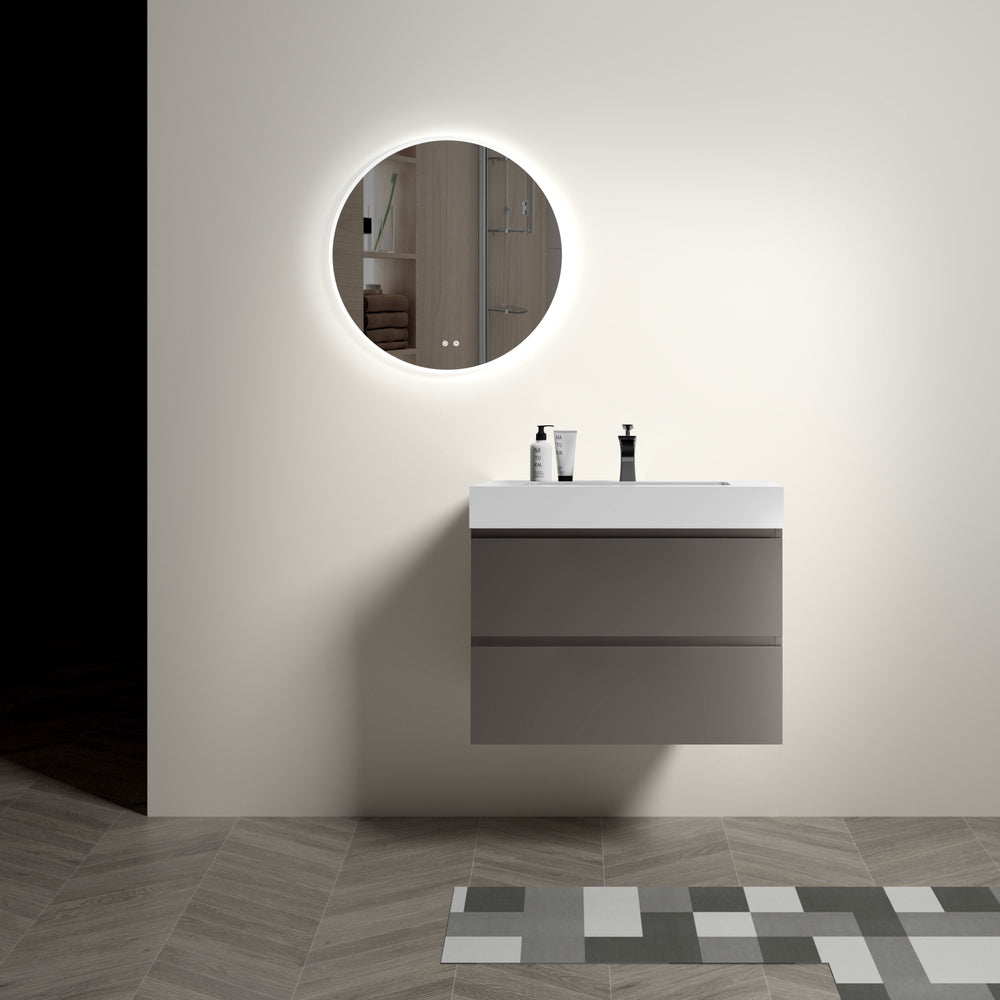 Sleek Gray Wall-Mounted Vanity with Sink