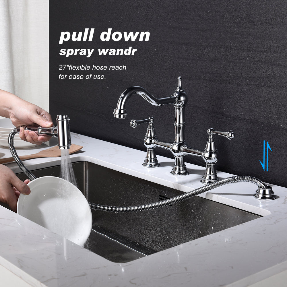 Versatile Pull-Out Kitchen Faucet with Dual Handles