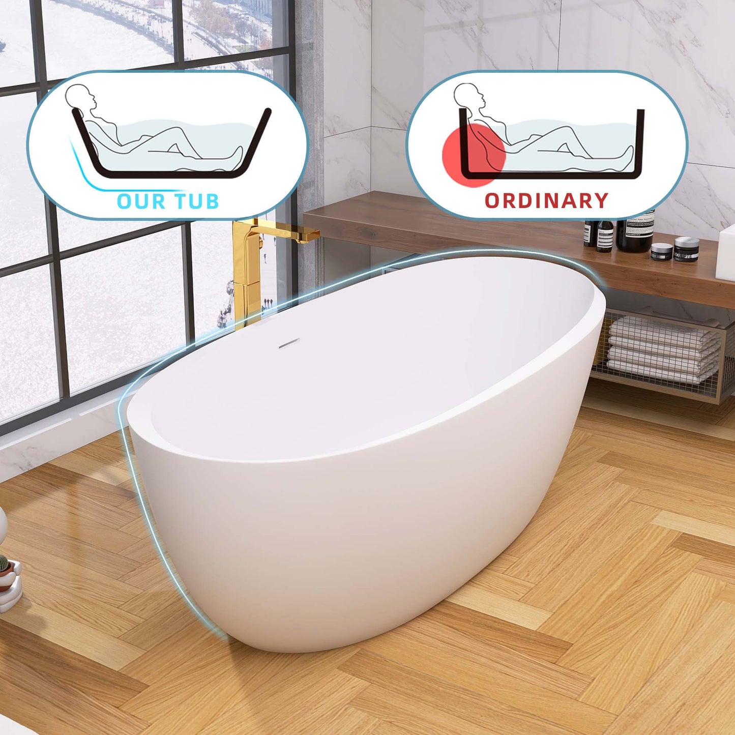 Sleek White Freestanding Soaking Tub with Easy Drain