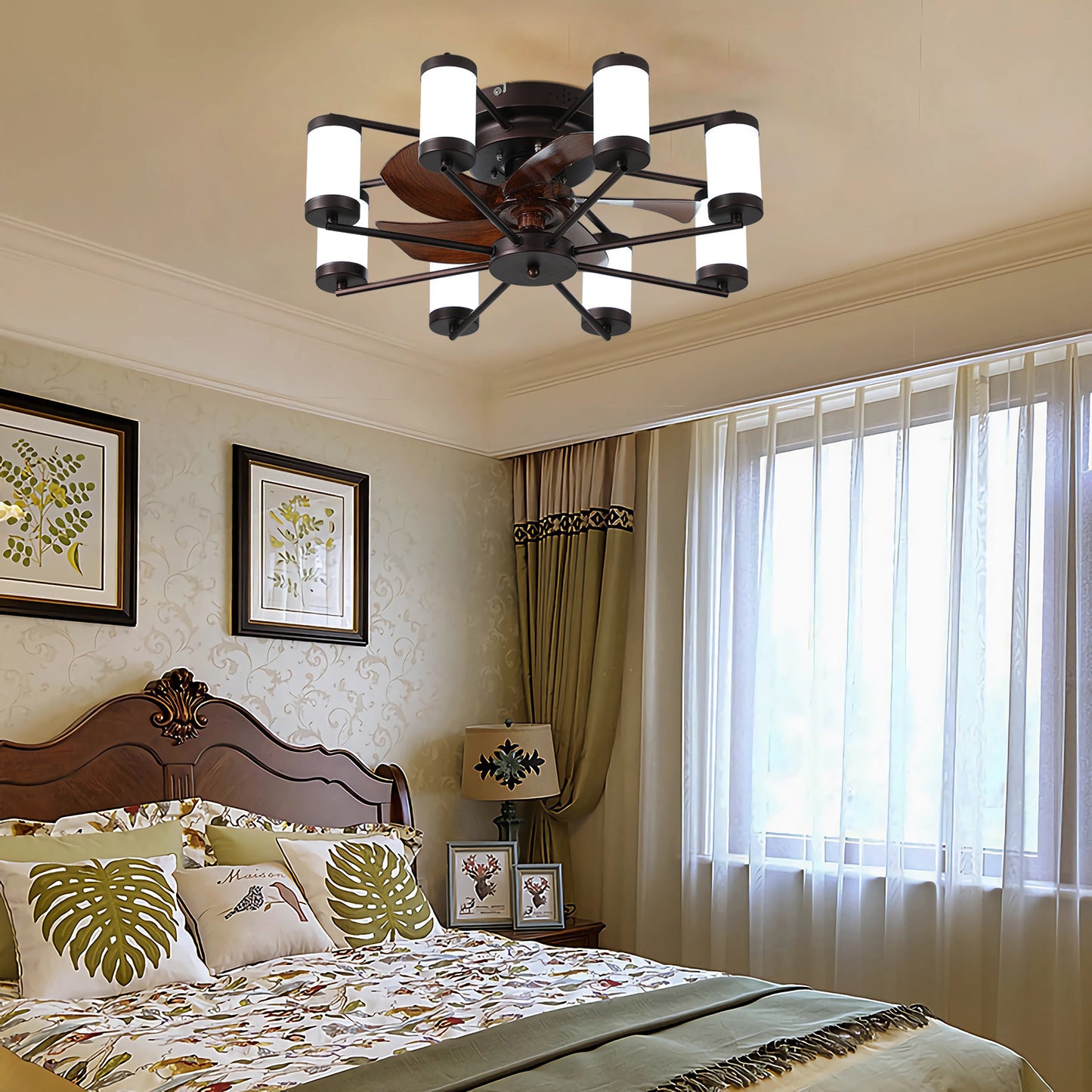 Sleek Flush Mount Ceiling Fan with Dimmable Light & Remote Control