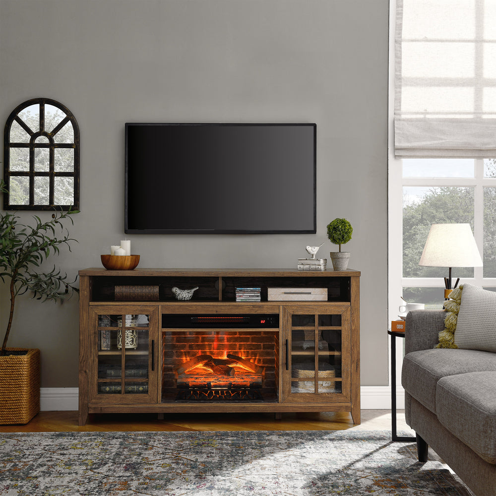 Cozy Barnwood TV Stand with Electric Fireplace