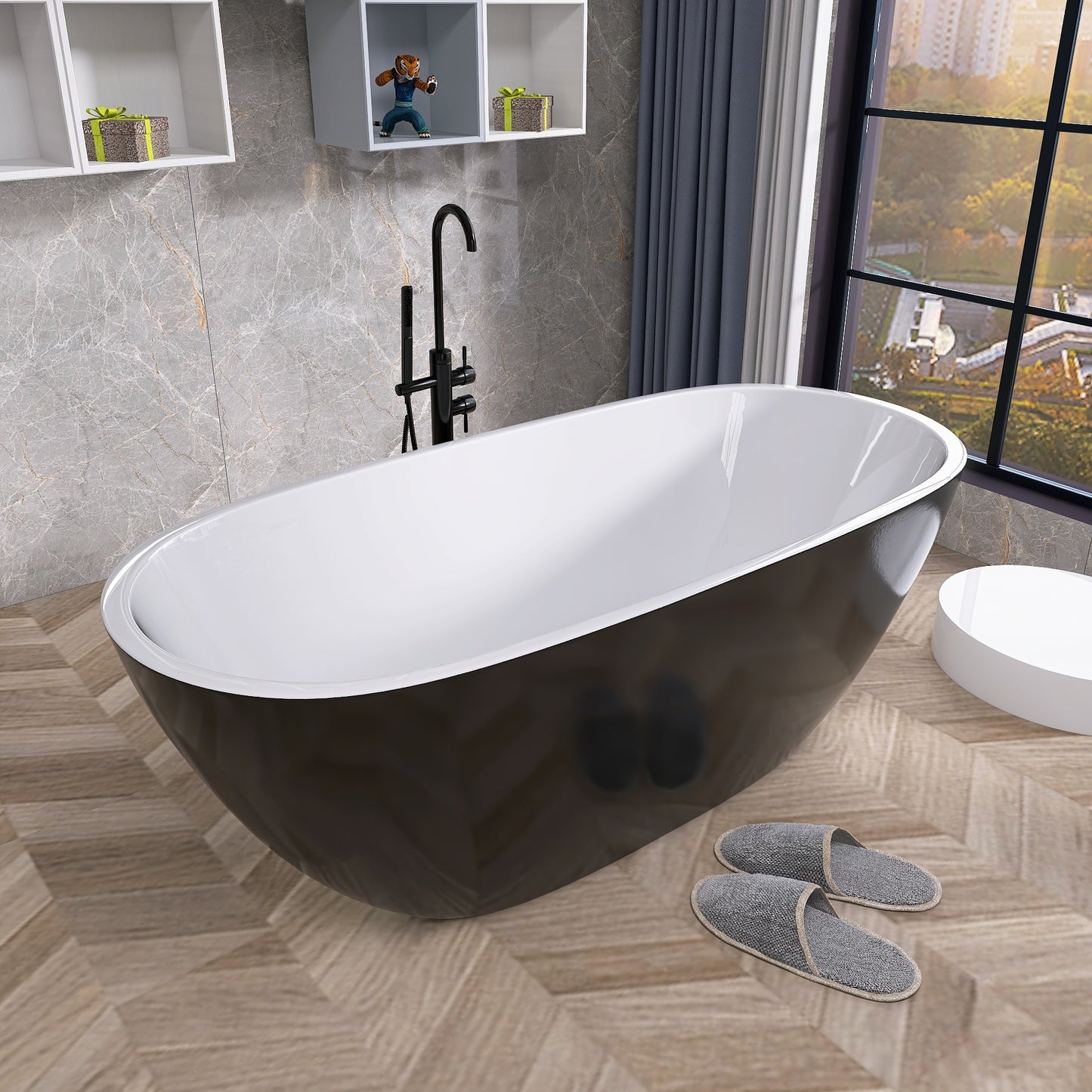 Dreamy Oval Soaking Tub - Free-Standing Design with Pop-Up Drain