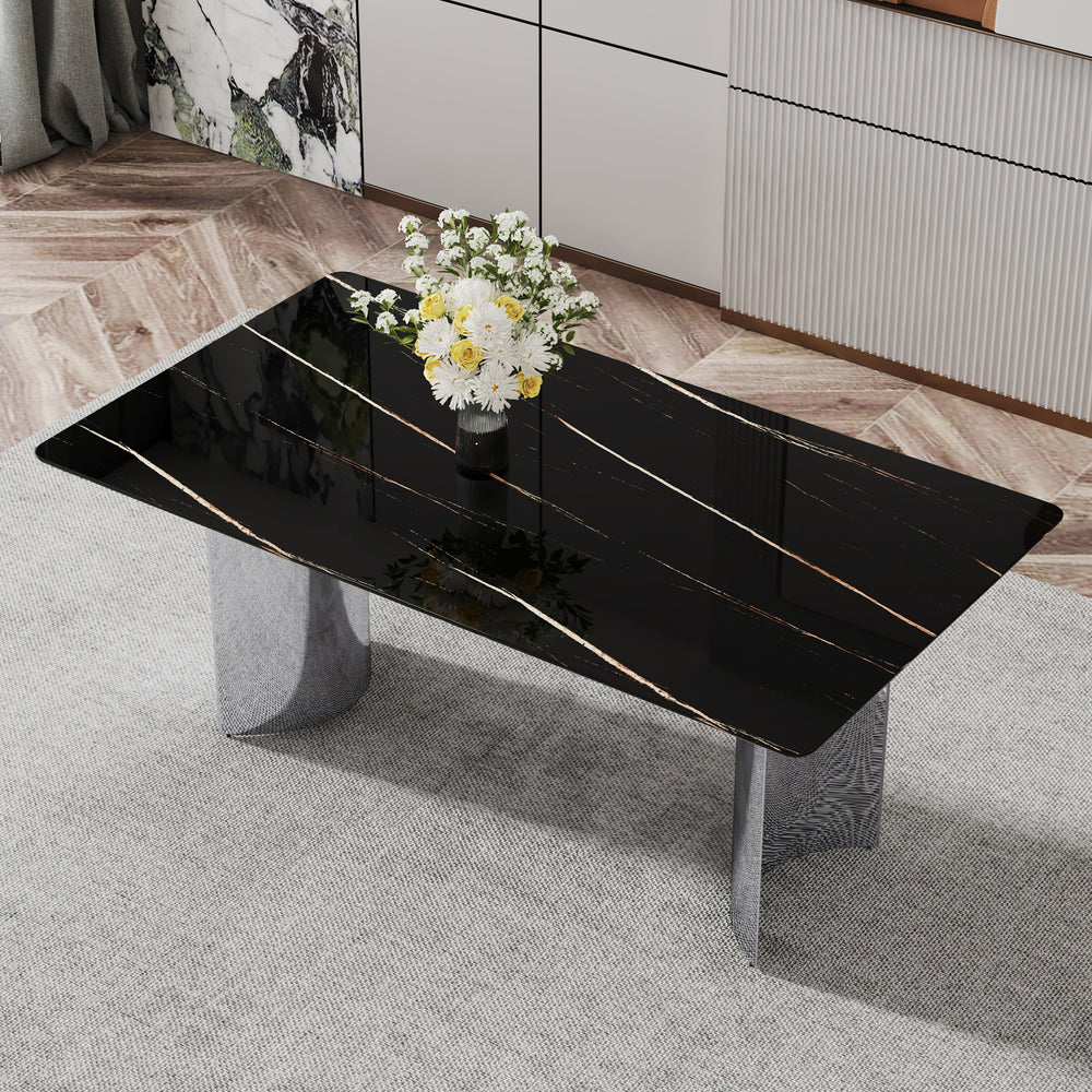 Sleek Black Marble Dining Table