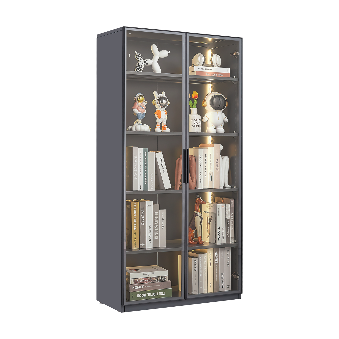 Stylish Double Door Glass Display Cabinet with LED Lights