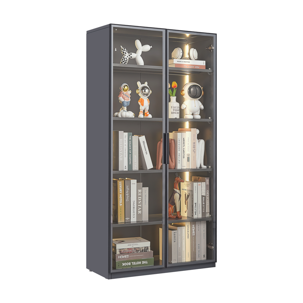 Stylish Double Door Glass Display Cabinet with LED Lights