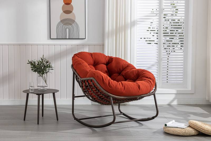 Cozy Orange Rattan Rocker
